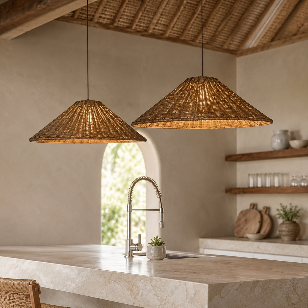 Modern Rattan Pendant Light Adjustable Height LED Hanging Lights for Kitchen Lighting