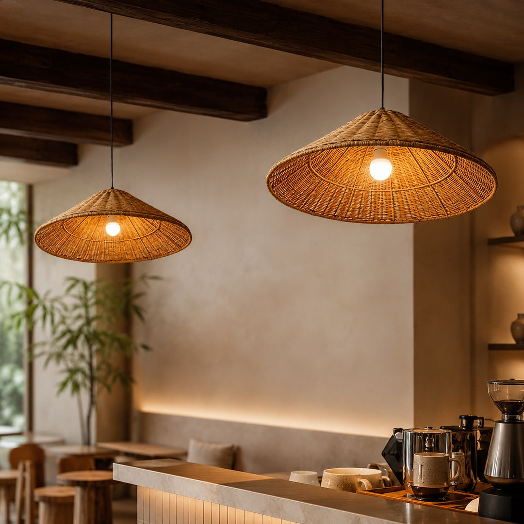 Modern Rattan Pendant Light Adjustable Height LED Hanging Lights for Kitchen Lighting