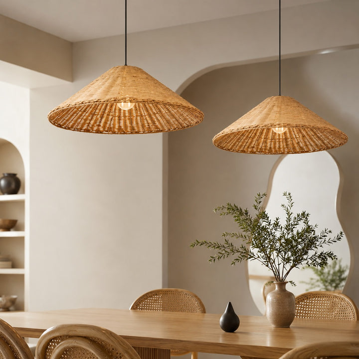 Modern Rattan Pendant Light Adjustable Height LED Hanging Lights for Kitchen Lighting