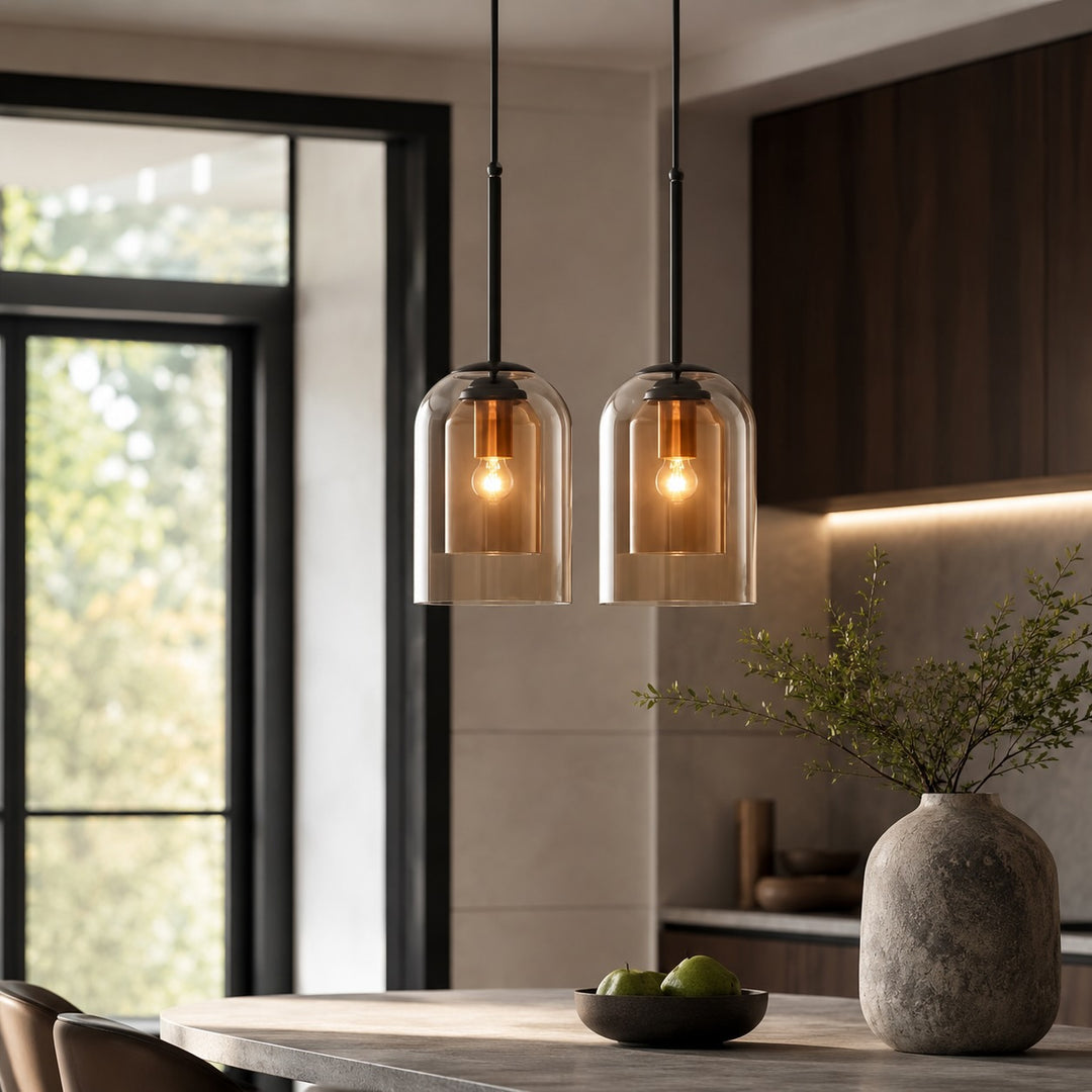 Modern Glass Pendant Lighting Hanging Fixture Iron Body LED Compatible for Kitchen Island