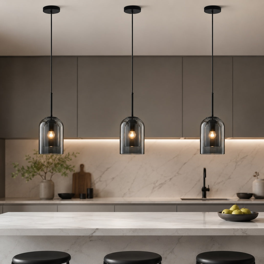 Modern Glass Pendant Lighting Hanging Fixture Iron Body LED Compatible for Kitchen Island