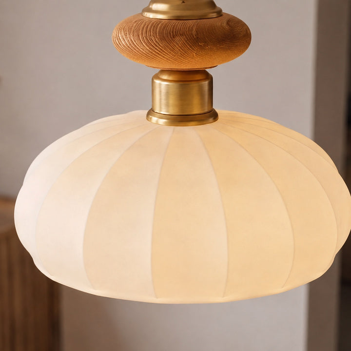 Modern Glass Pendant Light with Adjustable Height Brass and Walnut Finish for Kitchen Island