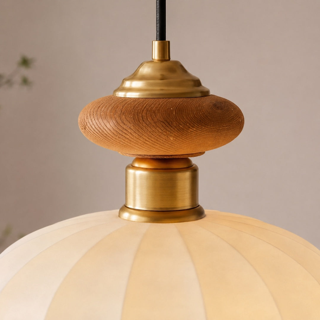 Modern Glass Pendant Light with Adjustable Height Brass and Walnut Finish for Kitchen Island