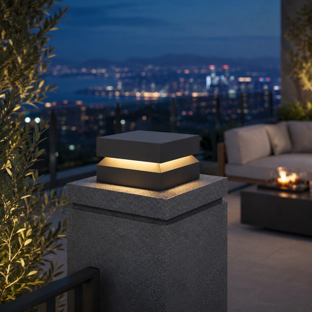 Modern Square Outdoor Post Light Waterproof Stainless Steel LED Hardwired Solar Options 9.8 to 15.7 Inch