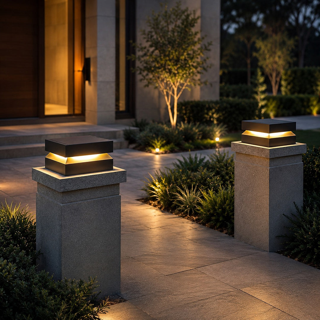 Modern Square Outdoor Post Light Waterproof Stainless Steel LED Hardwired Solar Options 9.8 to 15.7 Inch