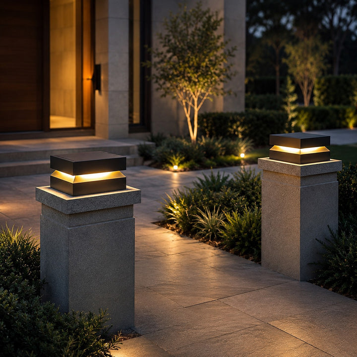 Modern Square Outdoor Post Light Waterproof Stainless Steel LED Hardwired Solar Options 9.8 to 15.7 Inch
