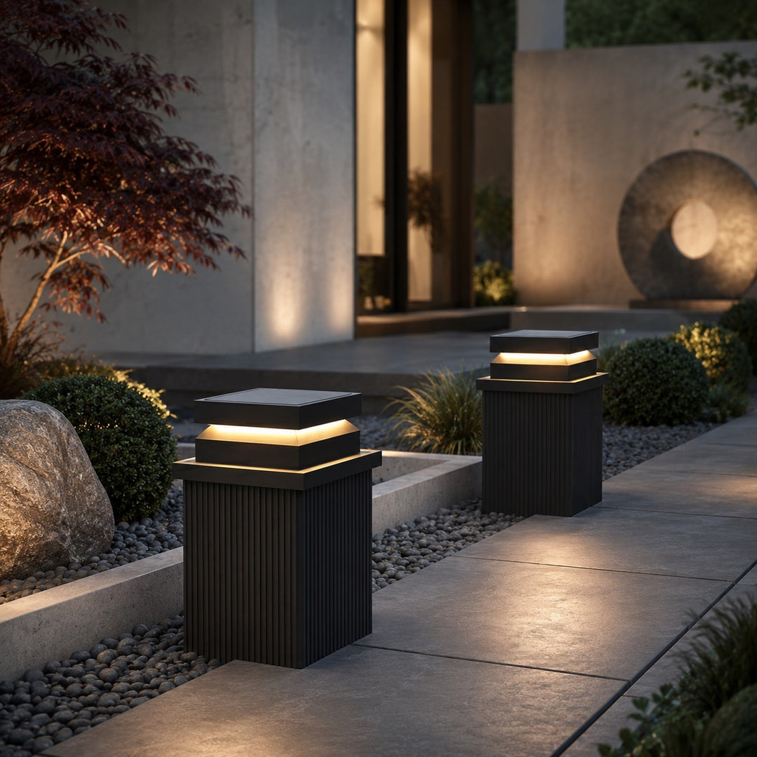 Modern Square Outdoor Post Light Waterproof Stainless Steel LED Hardwired Solar Options 9.8 to 15.7 Inch