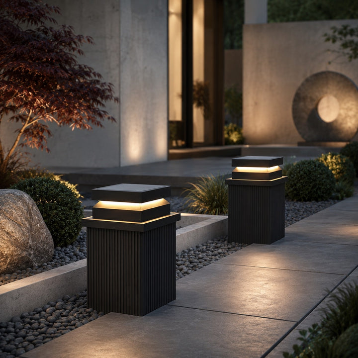 Modern Square Outdoor Post Light Waterproof Stainless Steel LED Hardwired Solar Options 9.8 to 15.7 Inch