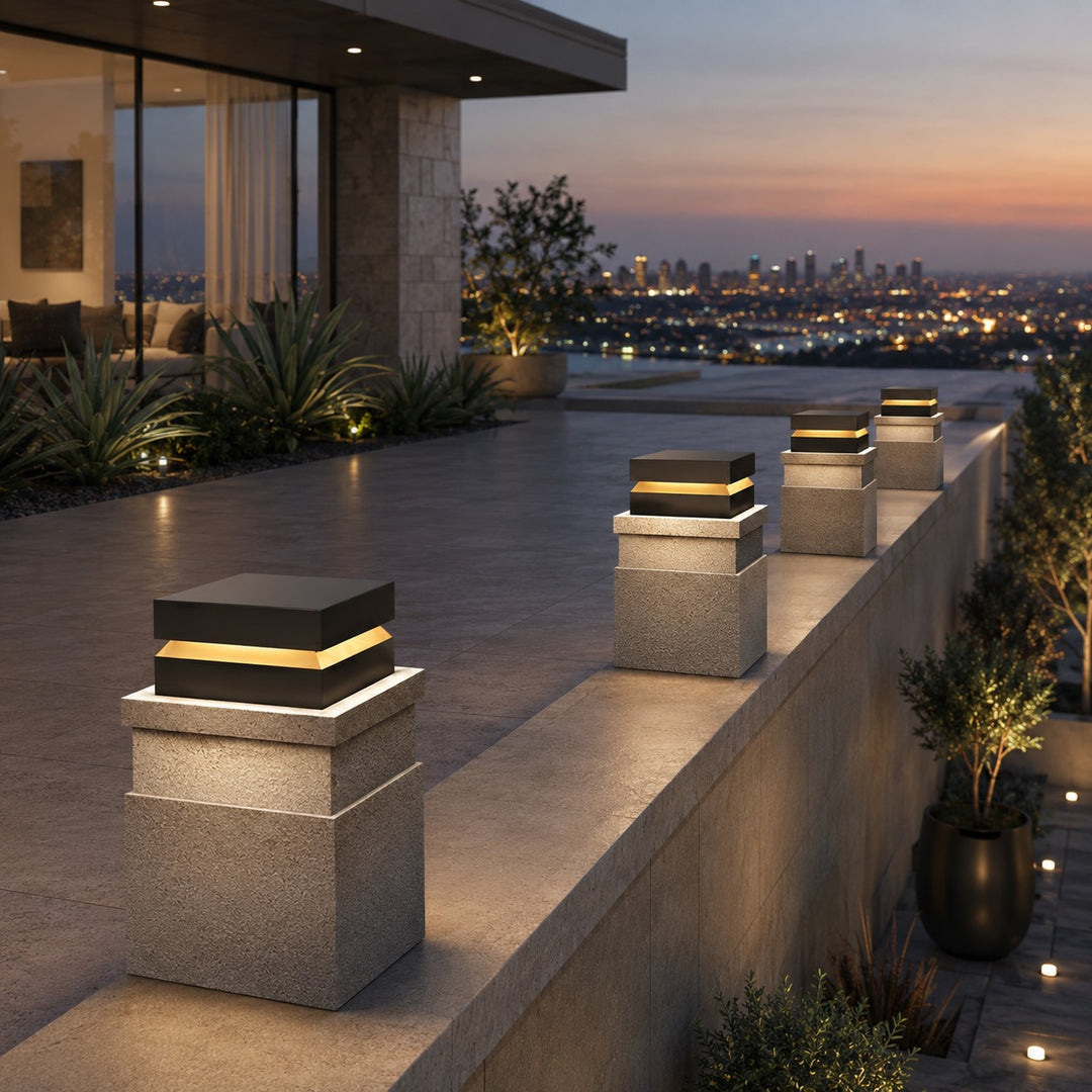 Modern Square Outdoor Post Light Waterproof Stainless Steel LED Hardwired Solar Options 9.8 to 15.7 Inch