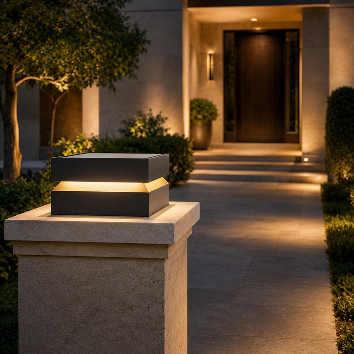 Modern Square Outdoor Post Light Waterproof Stainless Steel LED Hardwired Solar Options 9.8 to 15.7 Inch