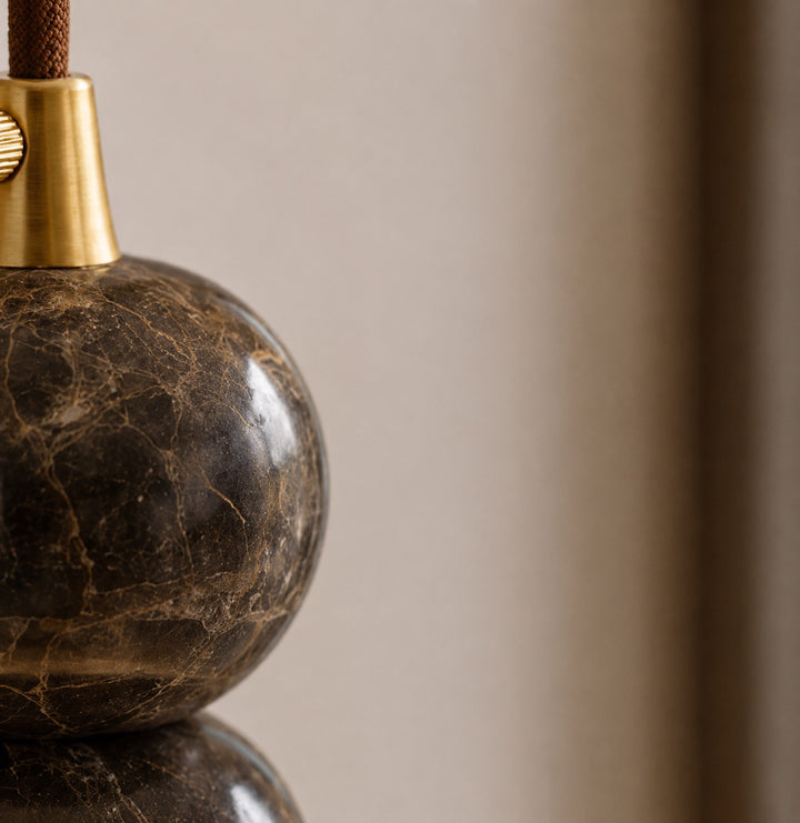 Modern Pendant Lamp with Dark Marble Spheres and Faux Alabaster Shade for Kitchen Lighting