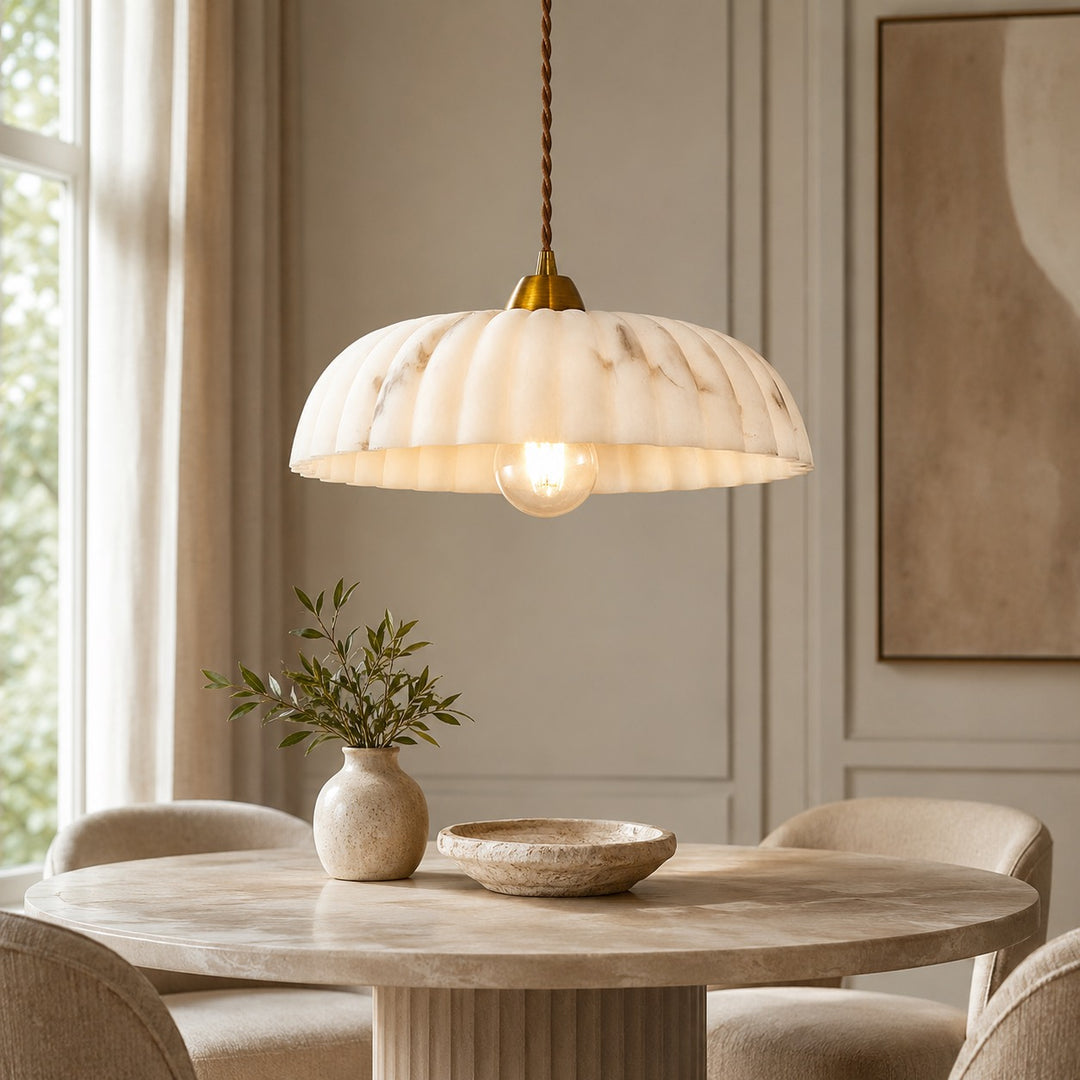 Modern Pendant Light Hanging Alabaster Shade Antique Gold Finish Dimmable for Elegant Illumination