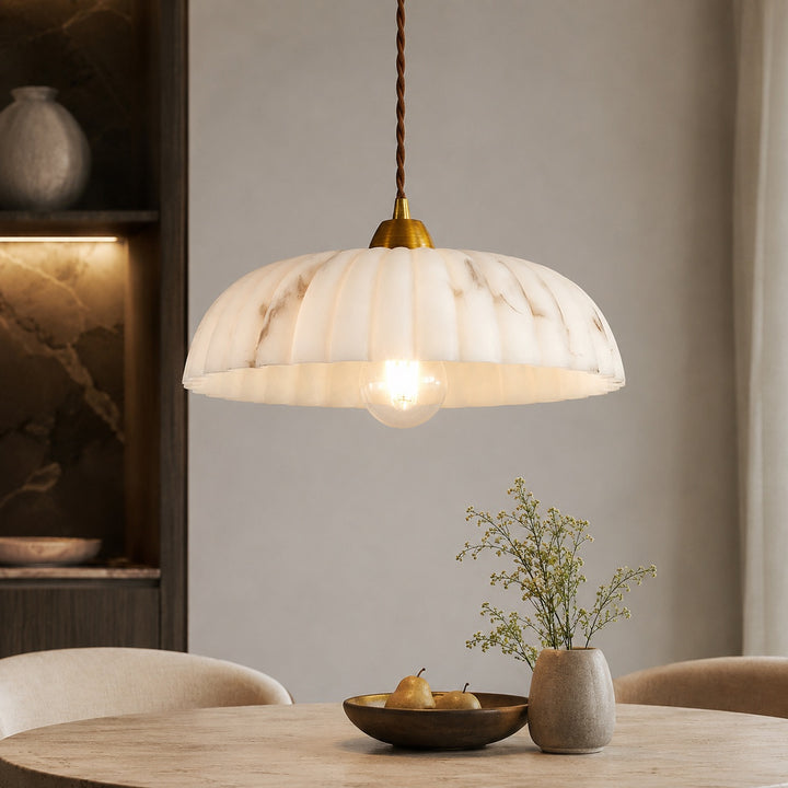 Modern Pendant Light Hanging Alabaster Shade Antique Gold Finish Dimmable for Elegant Illumination