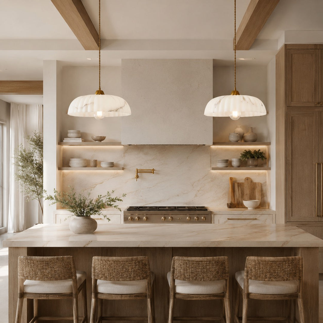 Modern Pendant Light Hanging Alabaster Shade Antique Gold Finish Dimmable for Elegant Illumination