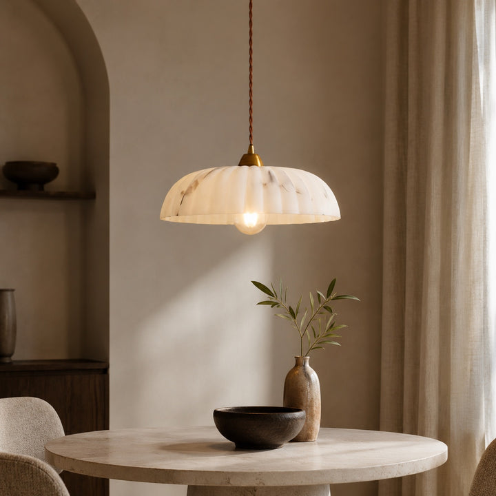 Modern Pendant Light Hanging Alabaster Shade Antique Gold Finish Dimmable for Elegant Illumination