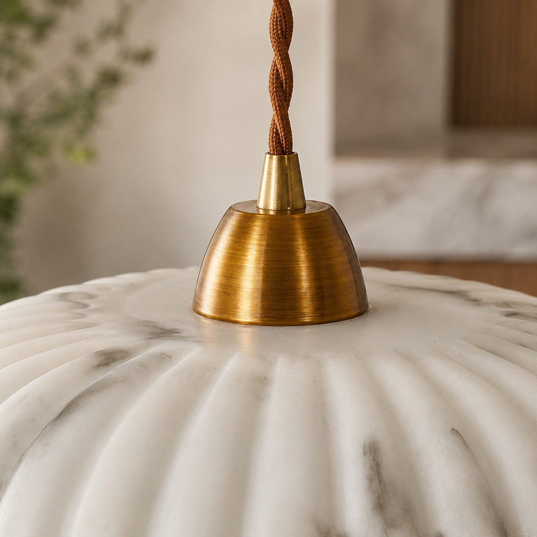 Modern Pendant Light Hanging Alabaster Shade Antique Gold Finish Dimmable for Elegant Illumination