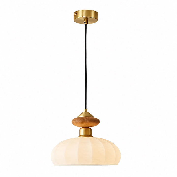 Modern Glass Pendant Light with Adjustable Height Brass and Walnut Finish for Kitchen Island