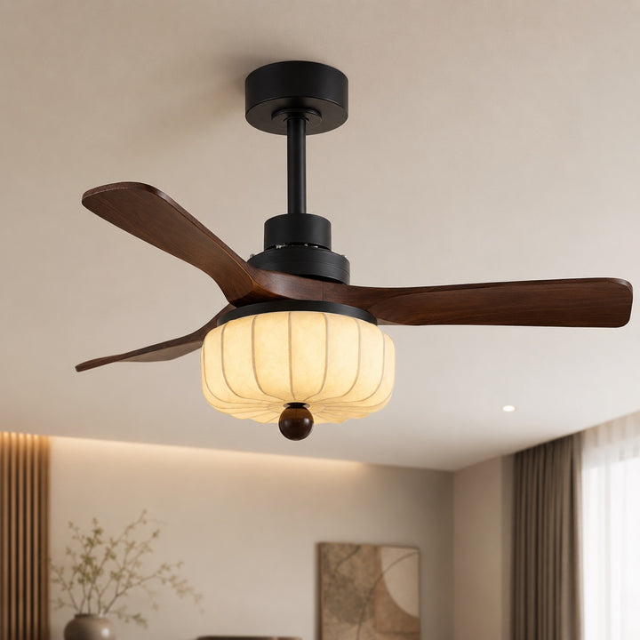 Vintage Ceiling Light Fixture Flush Mount Wood and Metal with Warm Ivory Shade LED Compatible