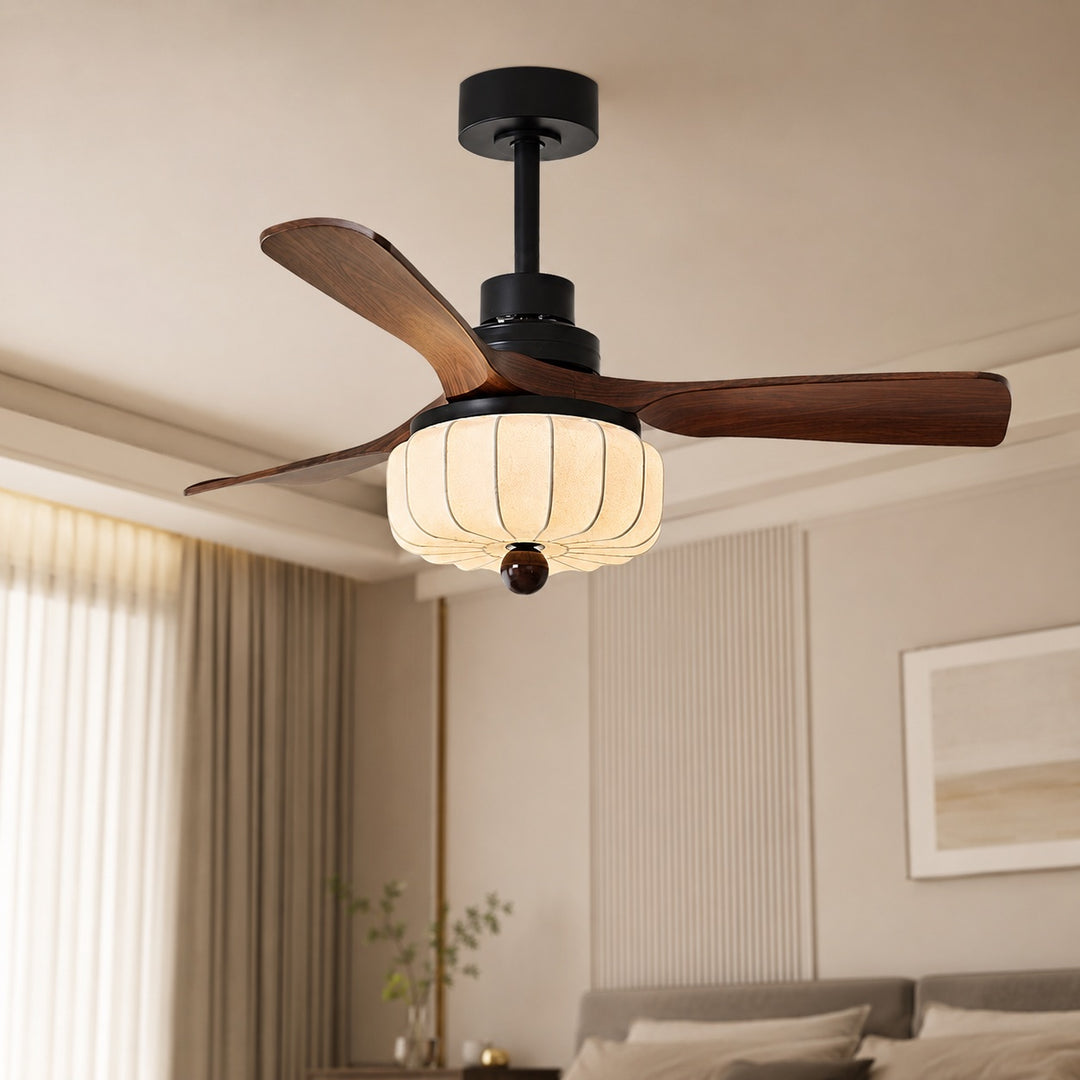 Vintage Ceiling Light Fixture Flush Mount Wood and Metal with Warm Ivory Shade LED Compatible
