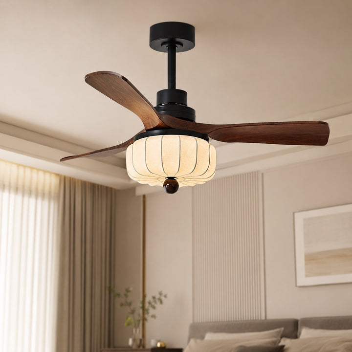 Vintage Ceiling Light Fixture Flush Mount Wood and Metal with Warm Ivory Shade LED Compatible