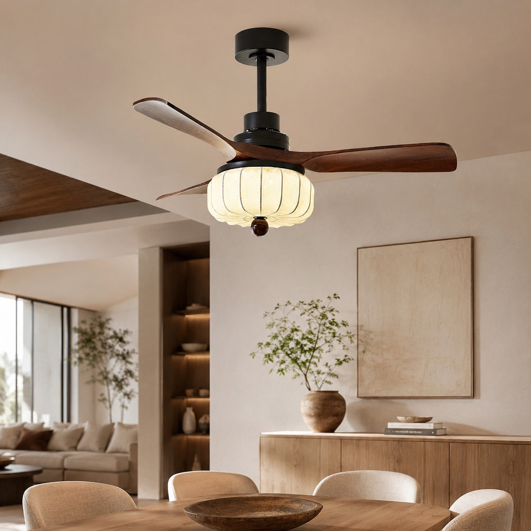Vintage Ceiling Light Fixture Flush Mount Wood and Metal with Warm Ivory Shade LED Compatible