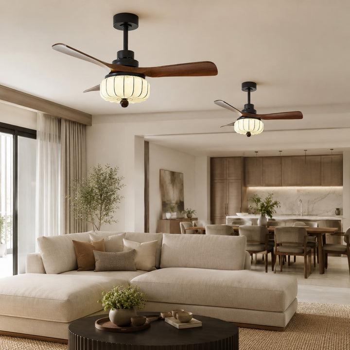 Vintage Ceiling Light Fixture Flush Mount Wood and Metal with Warm Ivory Shade LED Compatible