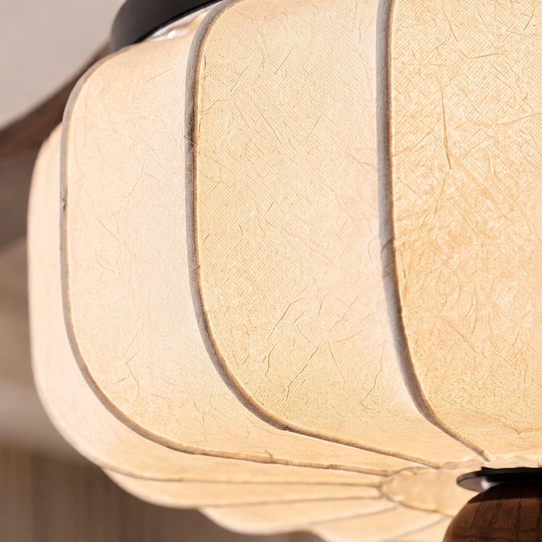 Vintage Ceiling Light Fixture Flush Mount Wood and Metal with Warm Ivory Shade LED Compatible