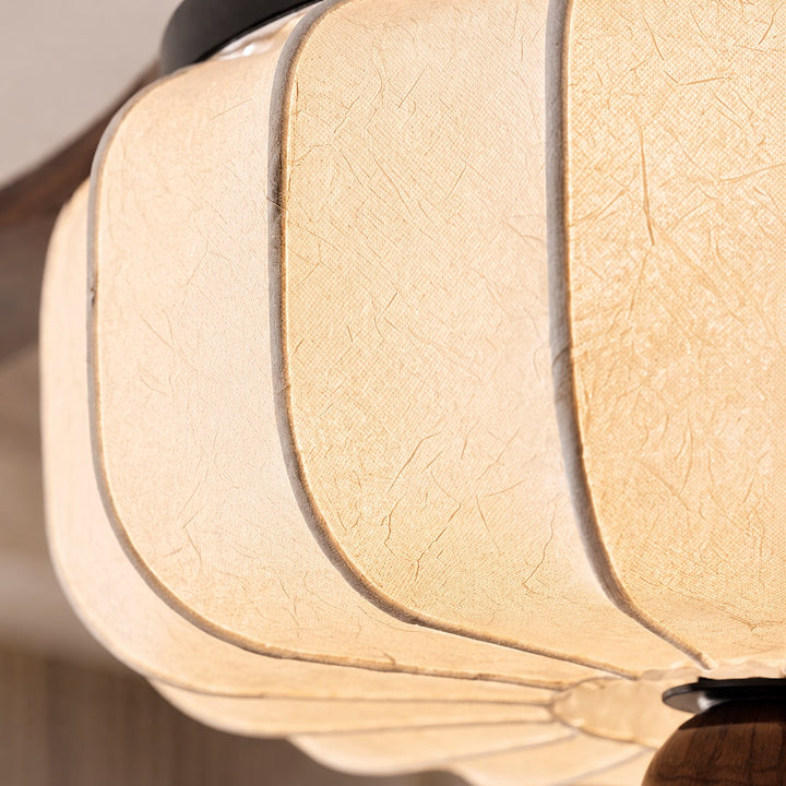 Vintage Ceiling Light Fixture Flush Mount Wood and Metal with Warm Ivory Shade LED Compatible