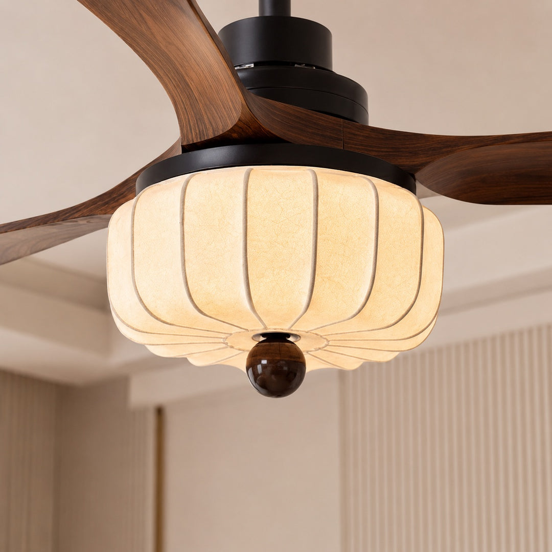 Vintage Ceiling Light Fixture Flush Mount Wood and Metal with Warm Ivory Shade LED Compatible