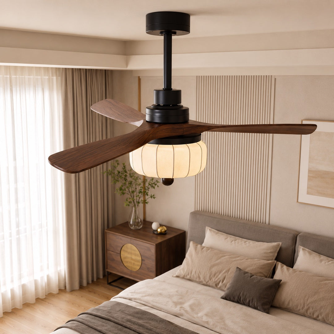 Vintage Ceiling Light Fixture Flush Mount Wood and Metal with Warm Ivory Shade LED Compatible