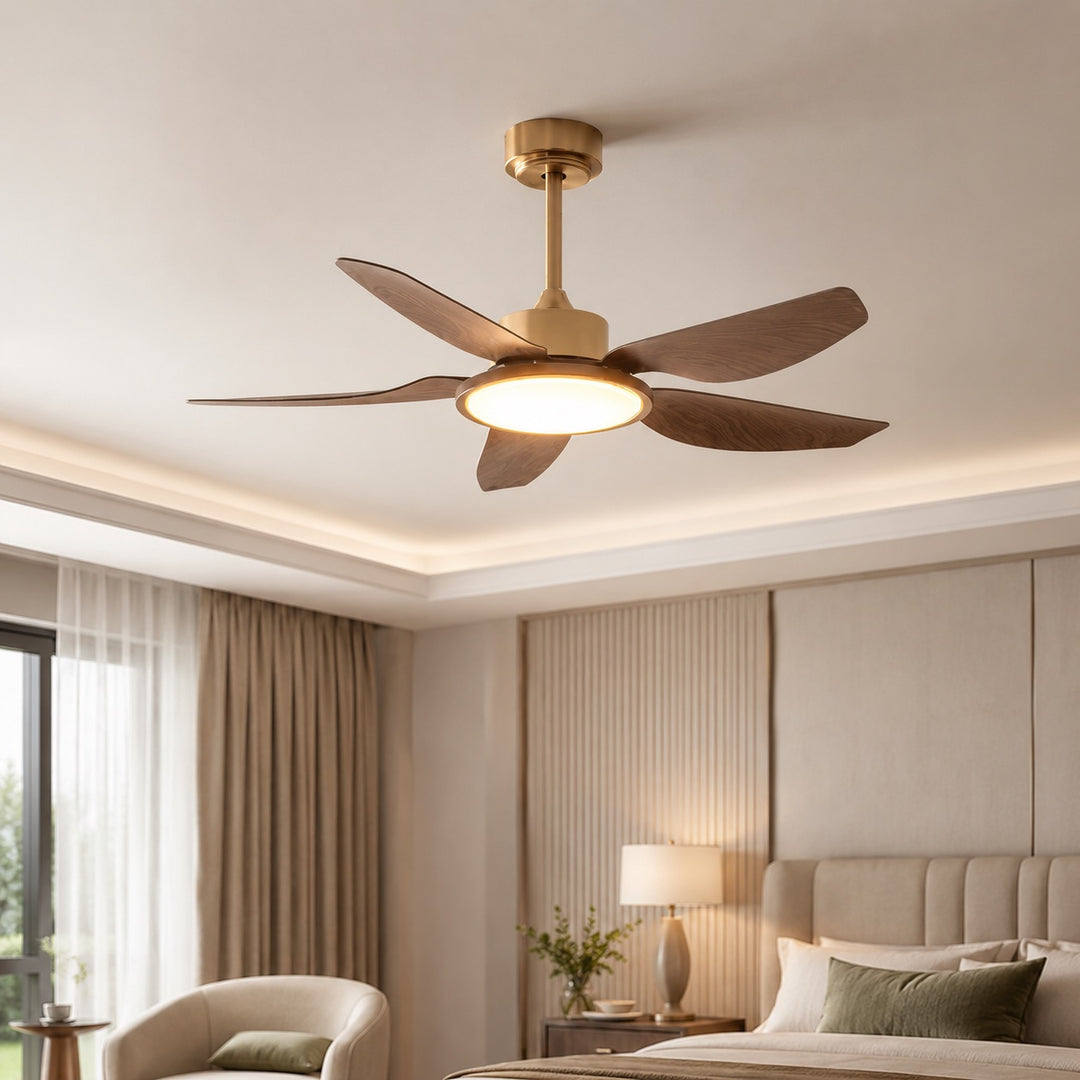 Modern Ceiling Fan Light Flush Mount with Walnut Blades Integrated LED for Indoor Use