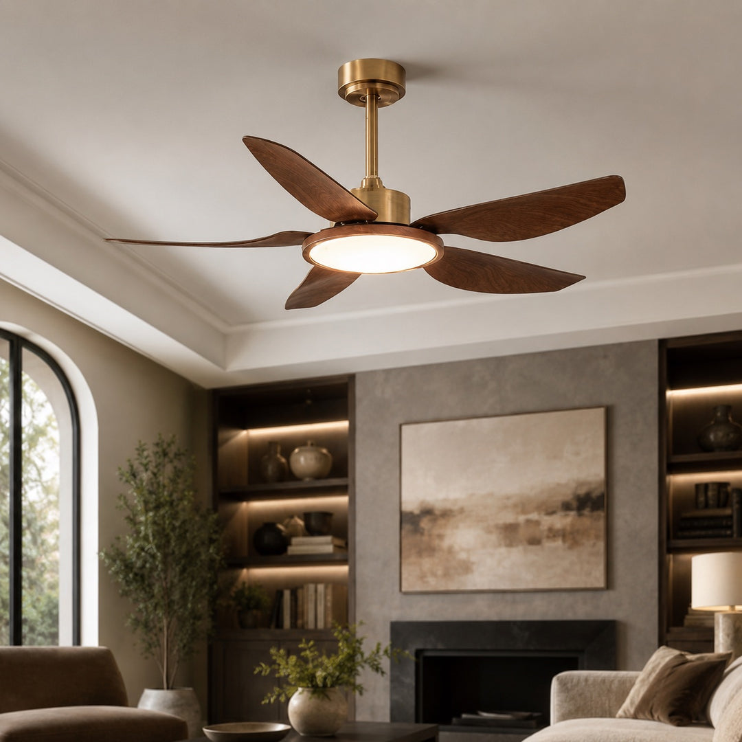 Modern Ceiling Fan Light Flush Mount with Walnut Blades Integrated LED for Indoor Use