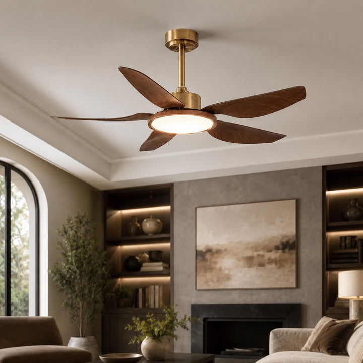Modern Ceiling Fan Light Flush Mount with Walnut Blades Integrated LED for Indoor Use