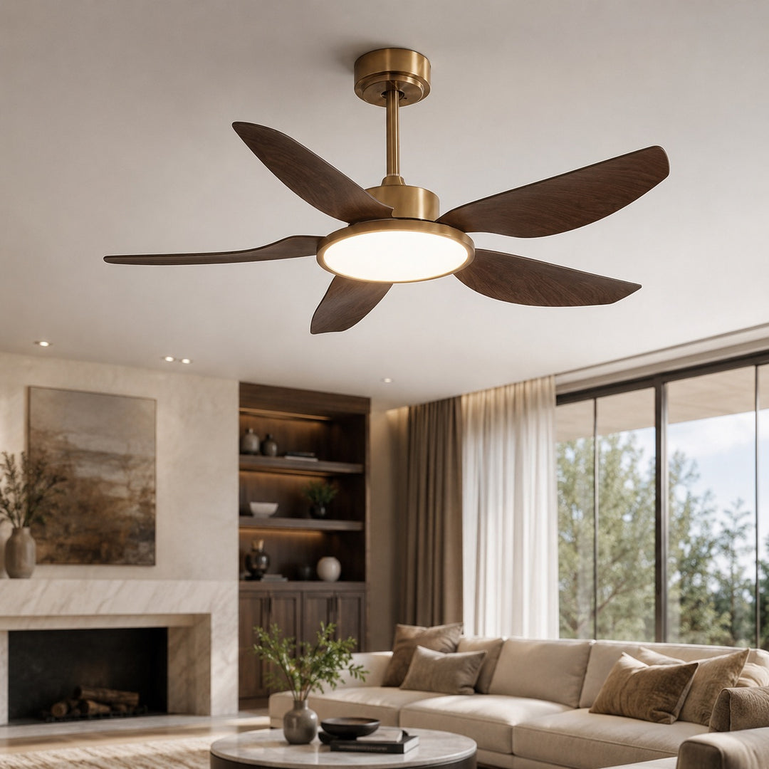 Modern Ceiling Fan Light Flush Mount with Walnut Blades Integrated LED for Indoor Use