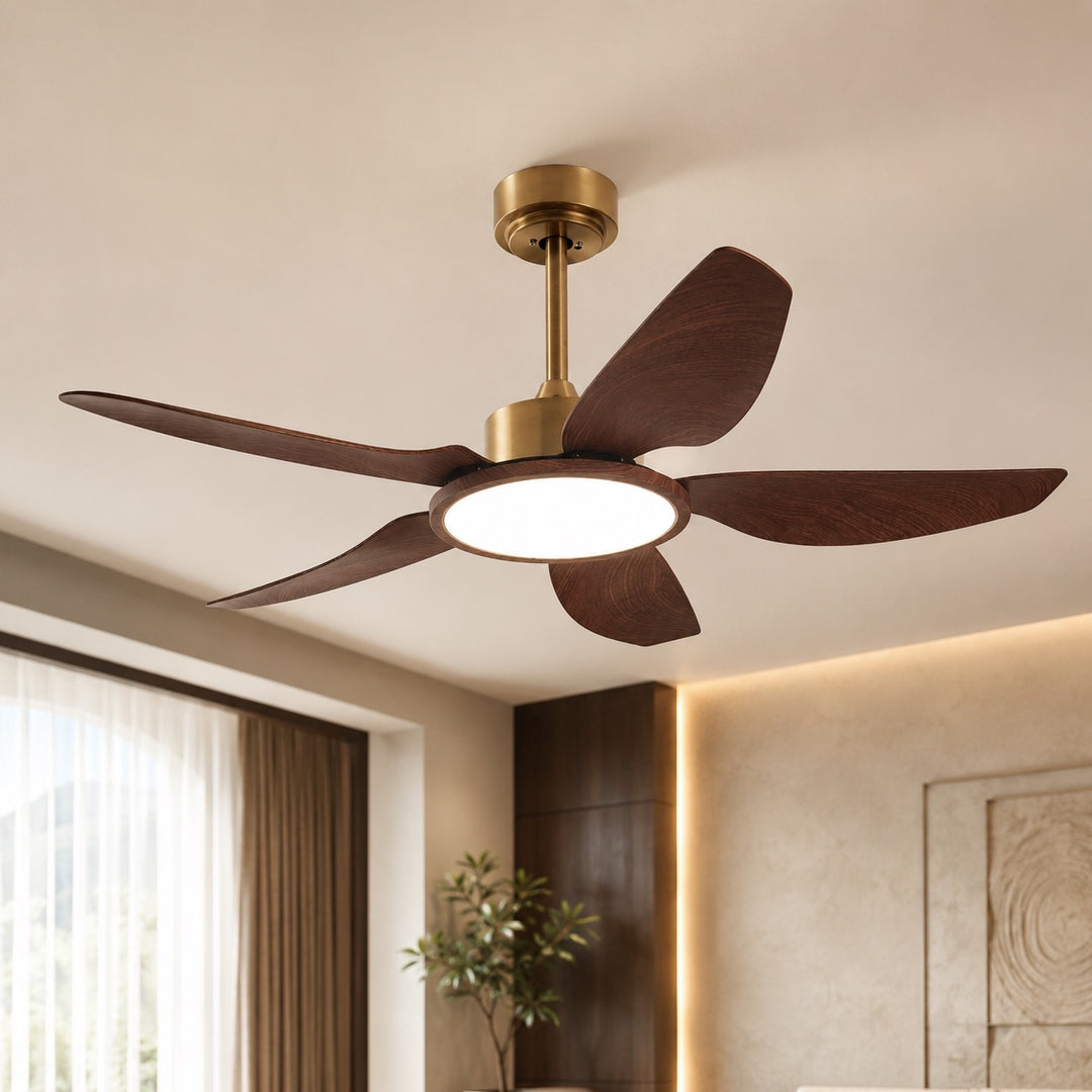 Modern Ceiling Fan Light Flush Mount with Walnut Blades Integrated LED for Indoor Use