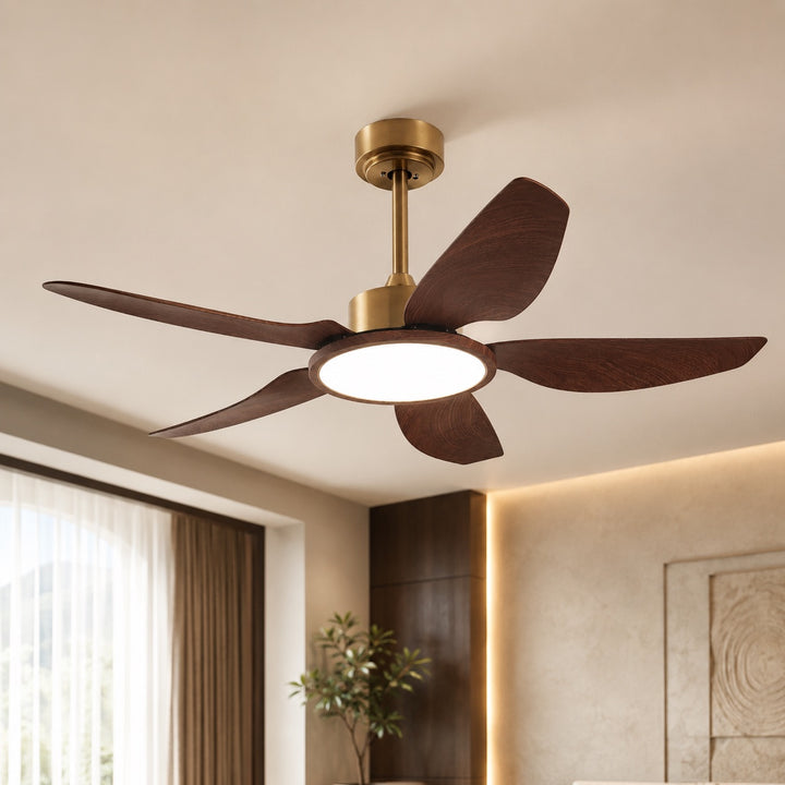 Modern Ceiling Fan Light Flush Mount with Walnut Blades Integrated LED for Indoor Use