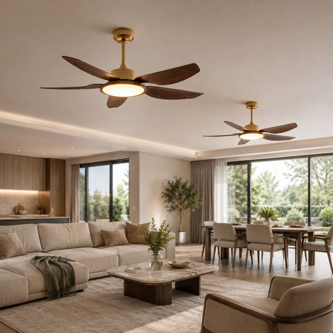Modern Ceiling Fan Light Flush Mount with Walnut Blades Integrated LED for Indoor Use