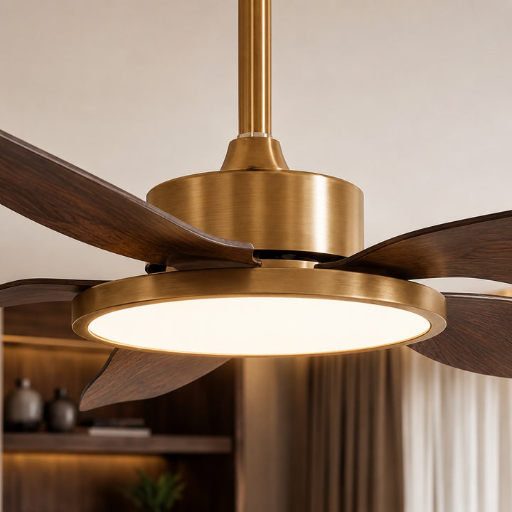 Modern Ceiling Fan Light Flush Mount with Walnut Blades Integrated LED for Indoor Use