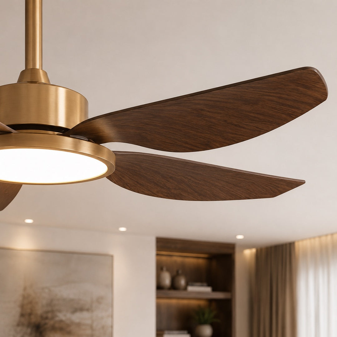 Modern Ceiling Fan Light Flush Mount with Walnut Blades Integrated LED for Indoor Use