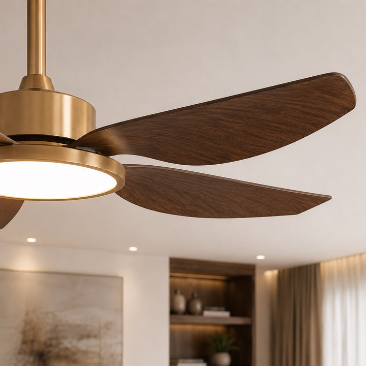 Modern Ceiling Fan Light Flush Mount with Walnut Blades Integrated LED for Indoor Use