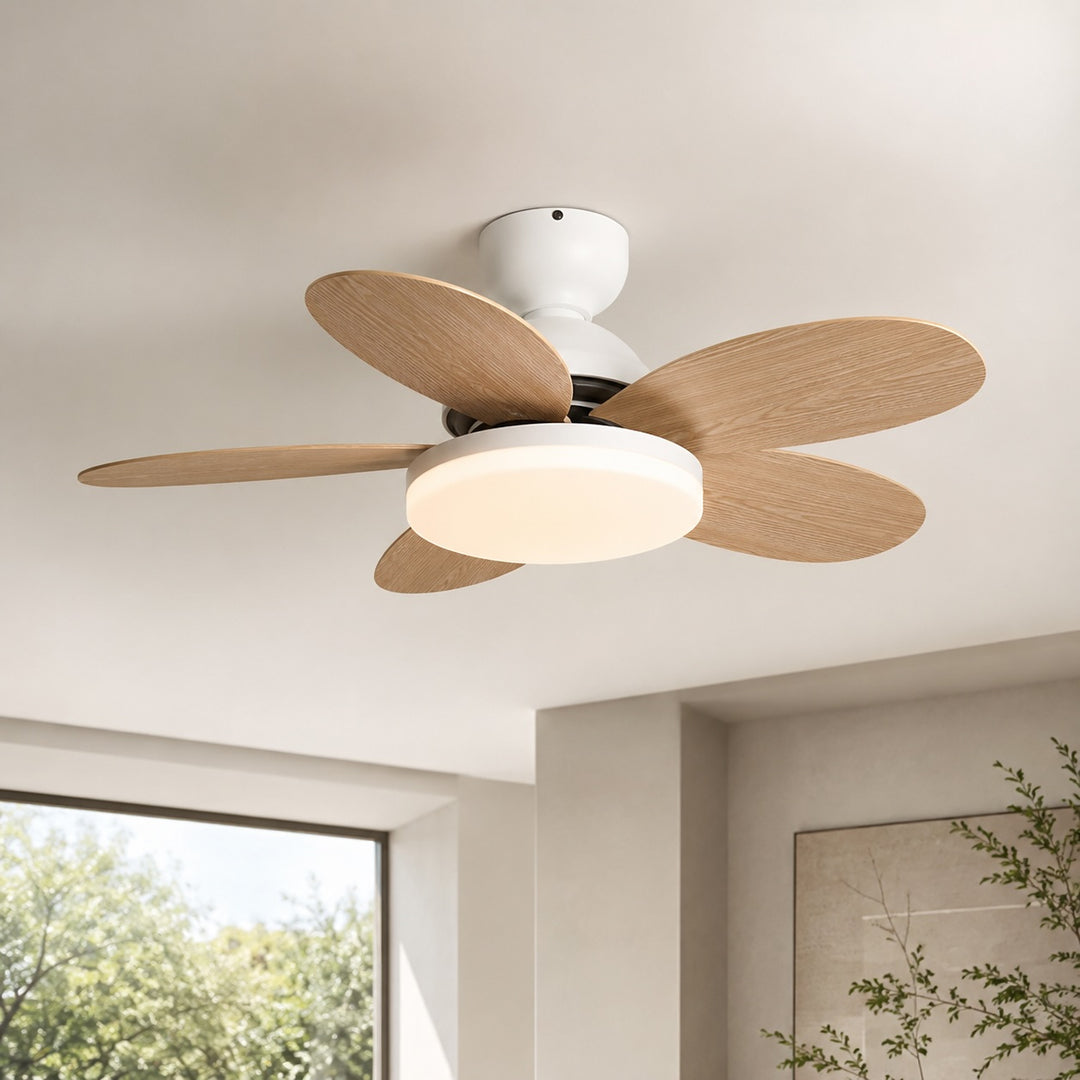Modern White Ceiling Fan Light Flush Mount with Integrated LED and Whisper-Quiet DC Motor 35.4 inch