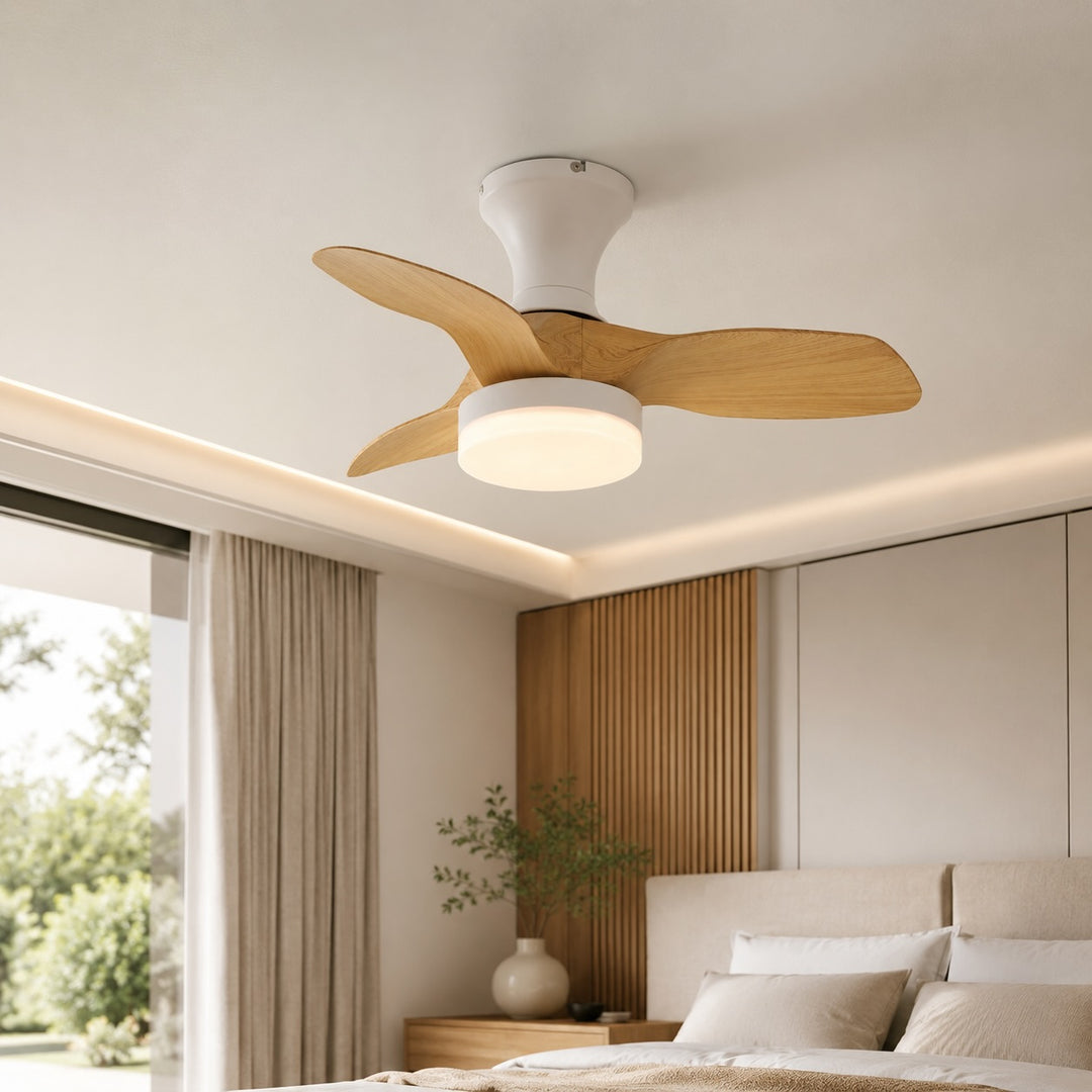 Modern Flush Mount Ceiling Fan with Lights Black Metal Integrated LED and 6-Speed Control