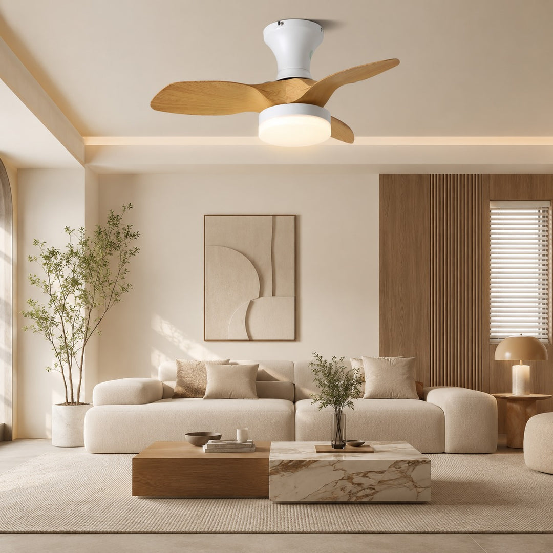 Modern Flush Mount Ceiling Fan with Lights Black Metal Integrated LED and 6-Speed Control