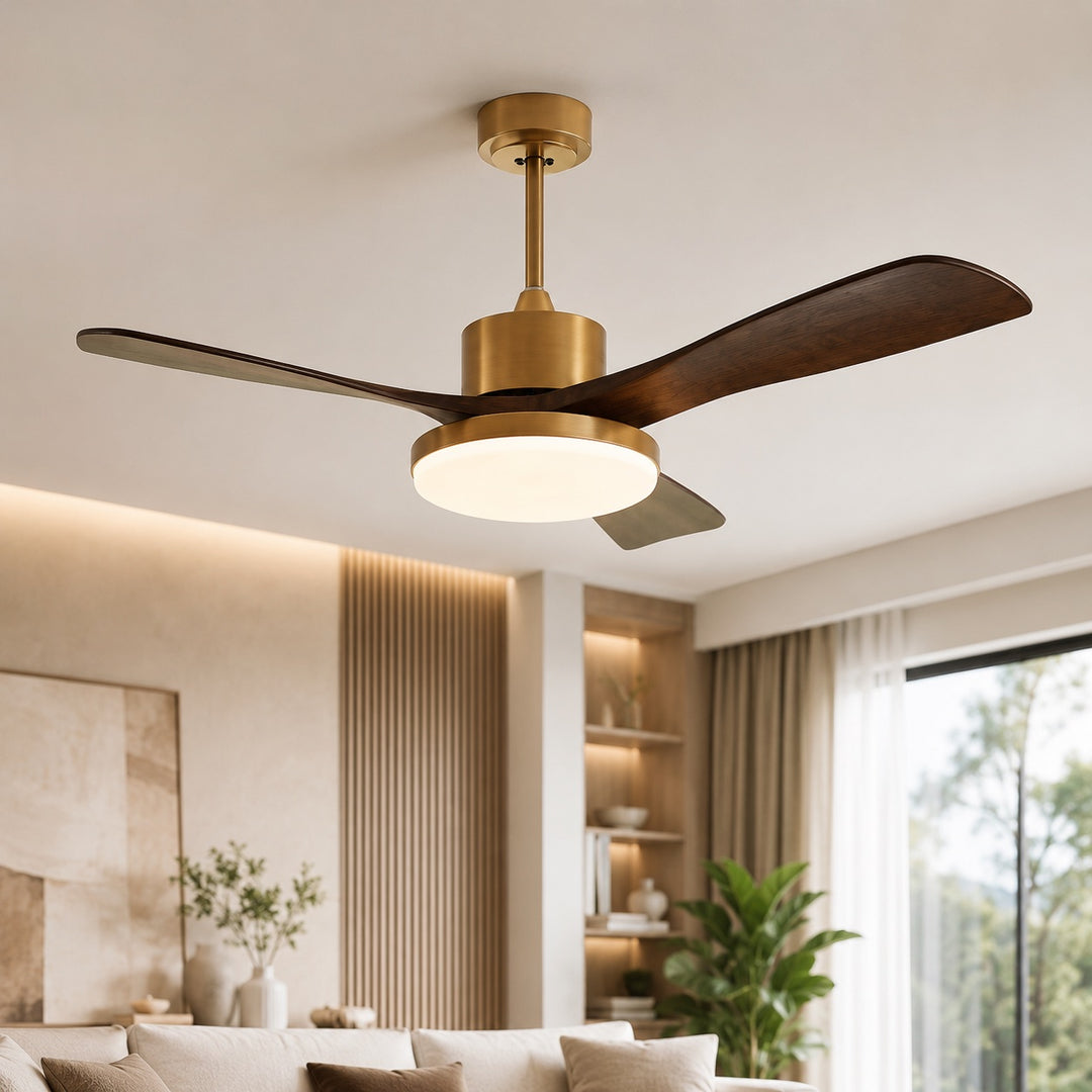 Modern Ceiling Fan with Lights Flush Mount Wooden Blades Integrated LED 6-Speed Control