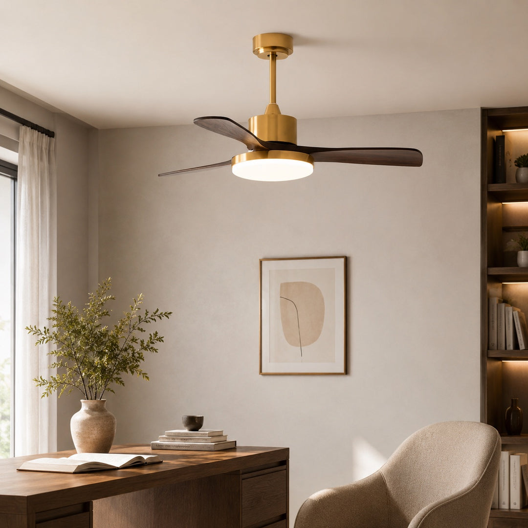 Modern Ceiling Fan with Lights Flush Mount Wooden Blades Integrated LED 6-Speed Control