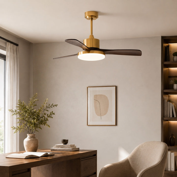 Modern Ceiling Fan with Lights Flush Mount Wooden Blades Integrated LED 6-Speed Control