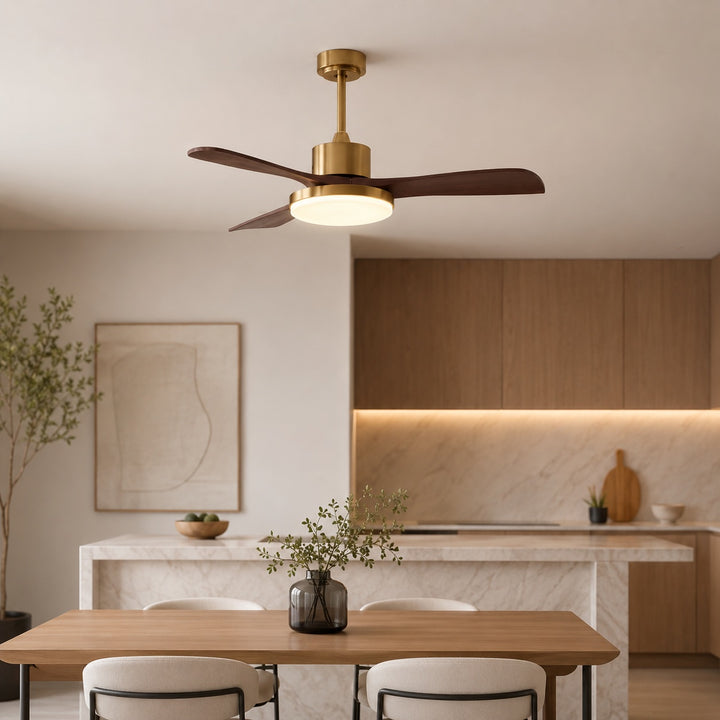 Modern Ceiling Fan with Lights Flush Mount Wooden Blades Integrated LED 6-Speed Control