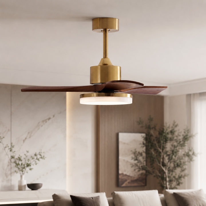 Modern Ceiling Fan with Lights Flush Mount Wooden Blades Integrated LED 6-Speed Control