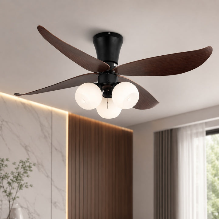 Modern Black Ceiling Fan with Lights Flush Mount Glass Shade Adjustable Speed for Indoor Use