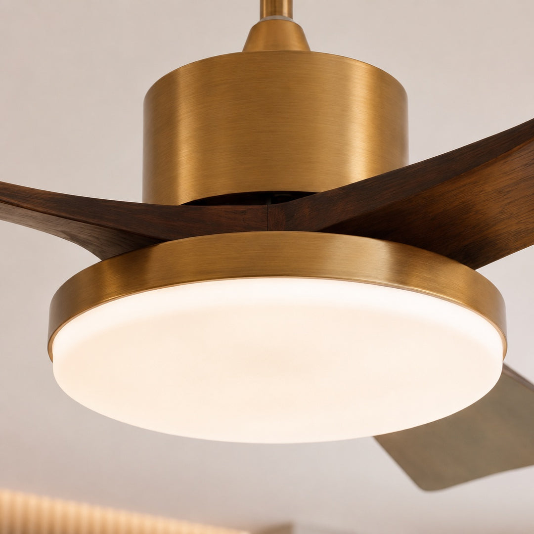 Modern Ceiling Fan with Lights Flush Mount Wooden Blades Integrated LED 6-Speed Control
